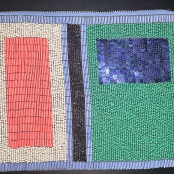 Anthropologie Jasper & Jeera Blue and Multicolored Beaded Clutch Bag - Picture 1 of 9